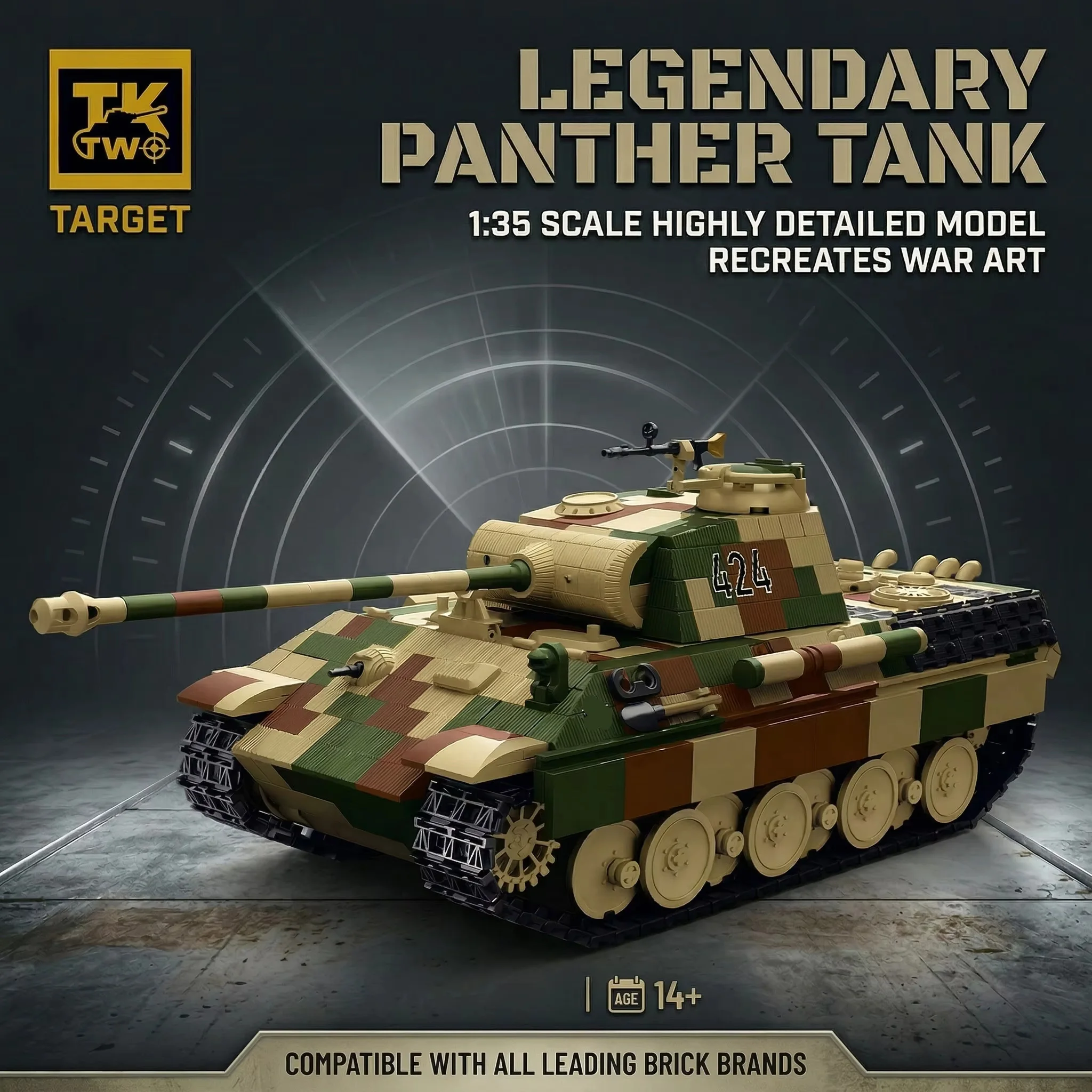 

Classic Tank Series Building Blocks Collection Panzer V Panther 424 Heavy Tank Model Kit Assembly for Christmas Toys