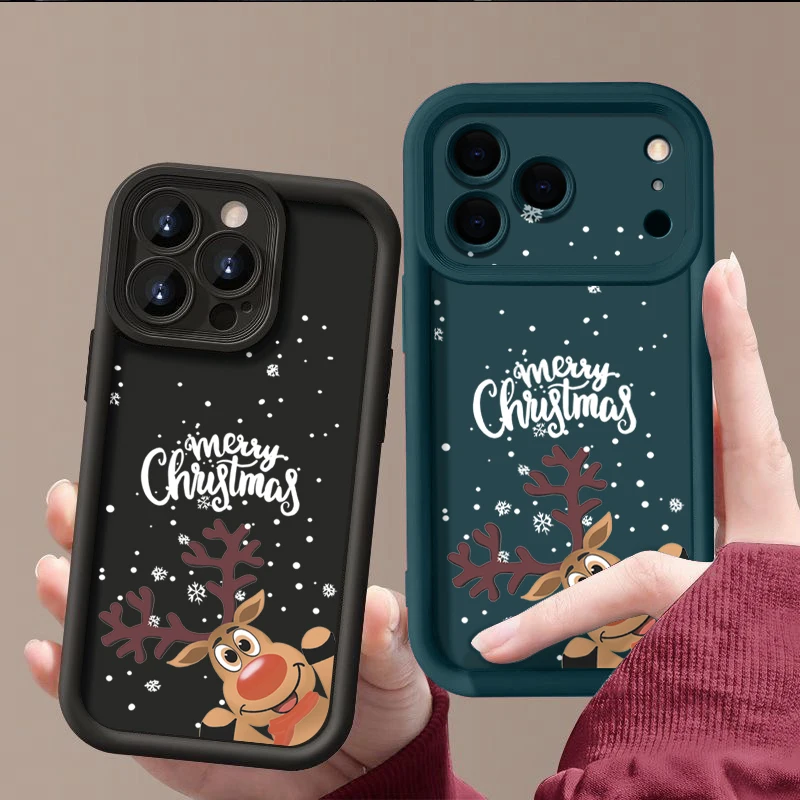 Christmas Elk Print Phone Case For iPhone 17 16 15 14 13 12 Pro Max 16 17 Pro 11 16e 17 Air Shockproof Soft Silicone Cover Funda