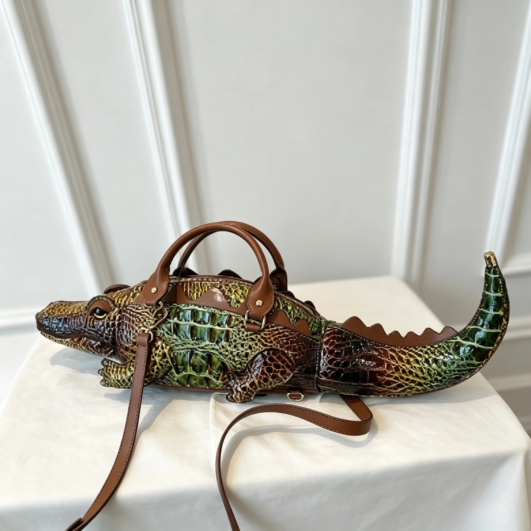 Creative 3D Crocodile Shaped Women Handbag Novelty Animal PU Leather Crossbody Bag Funny Unique Statement Shoulder Purse