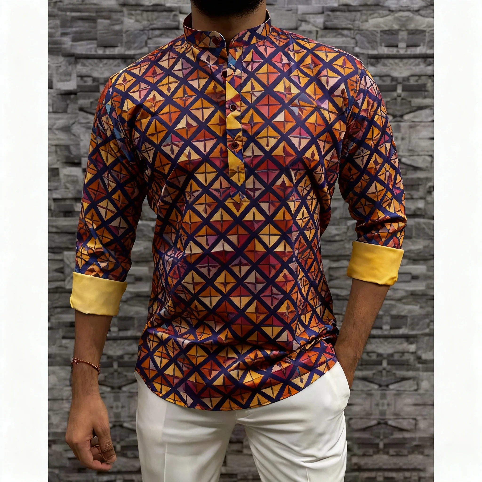 Muslim Men Long Sleeves Islamic Arabian Patchwork Striped Embroidery Eid Muslim Shirt Jubba Casual Loose Abayas Ropa