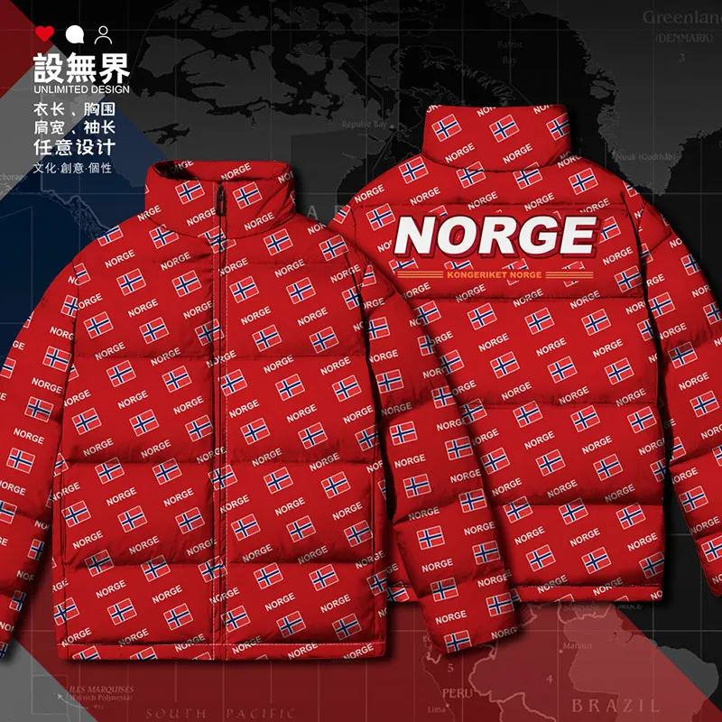 Norway Norge NOR country flag White duck down Jackets jacket Man Thick Casual men\'s clothing Hooded Design down coat Winter