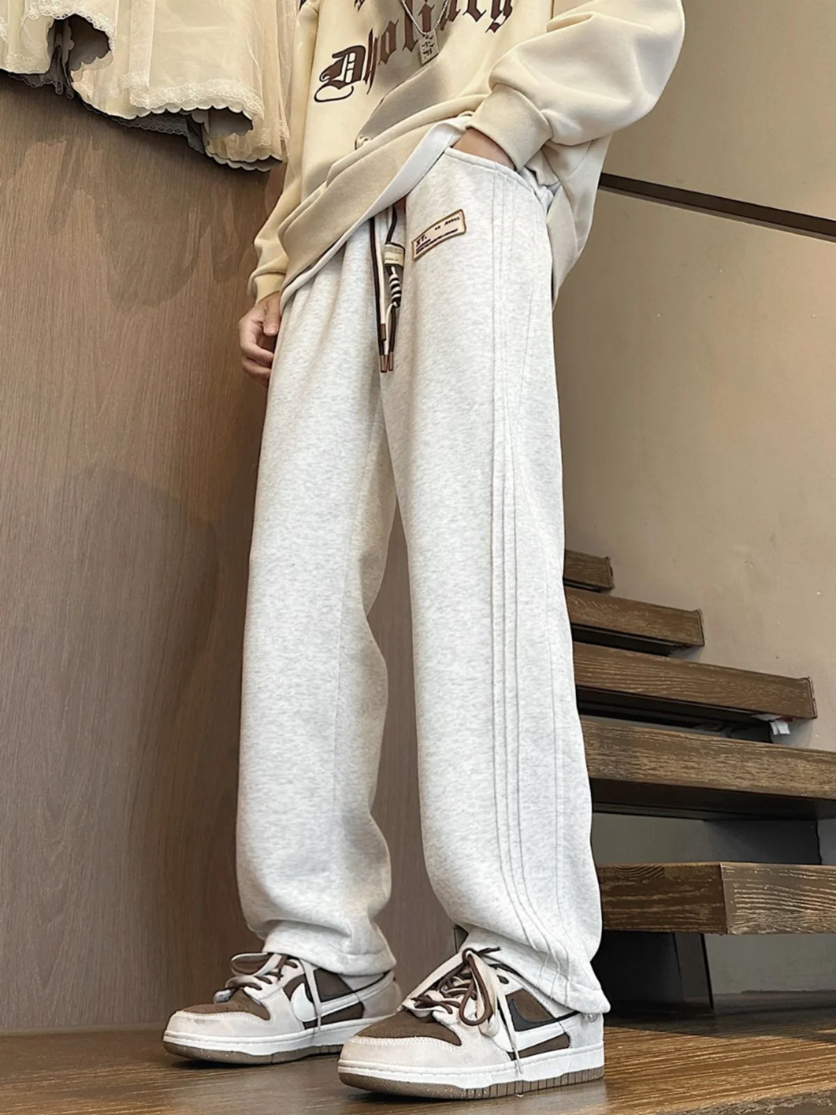 

Мужские спортивные брюки Heavyweight: прямые, повседневные, в уличном стиле, с отворотами, широкие, в пол, для осени и весны