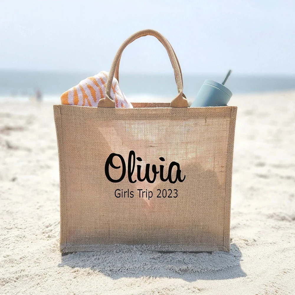 Borsa Tote in tela personalizzata matrimonio festa nuziale damigella d\'onore Idea regalo riutilizzabile grande borsa regalo in juta Summer Beach