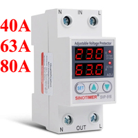 Dual Display Adjust Over Under Voltage Relay Protector 220V 80A 63A 40A Overvoltage and Over Current Protection Devices Din Rail