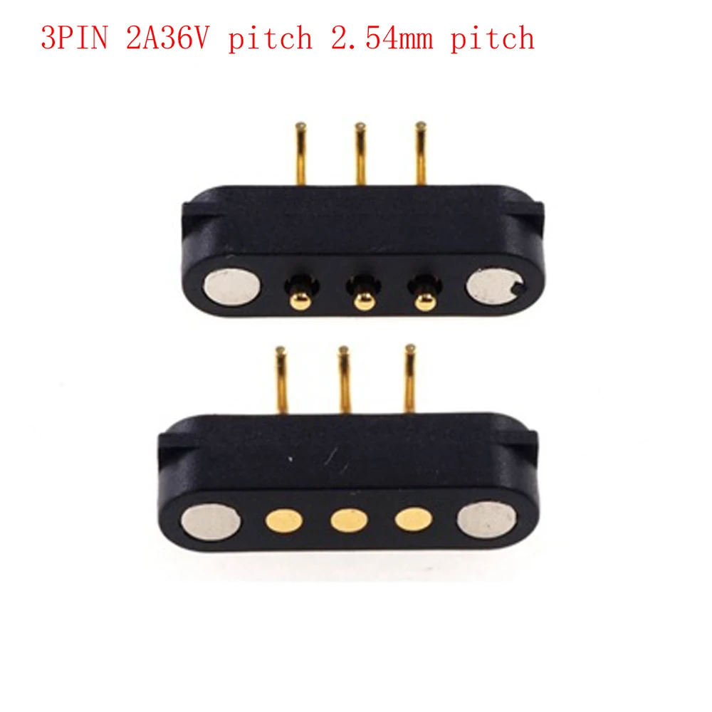 10Pair/lot Magnet Attraction Spring Loaded Pogo Pin Connector 3 Position Grid 2.54MM Horizontal Male Female Probe Power Charge