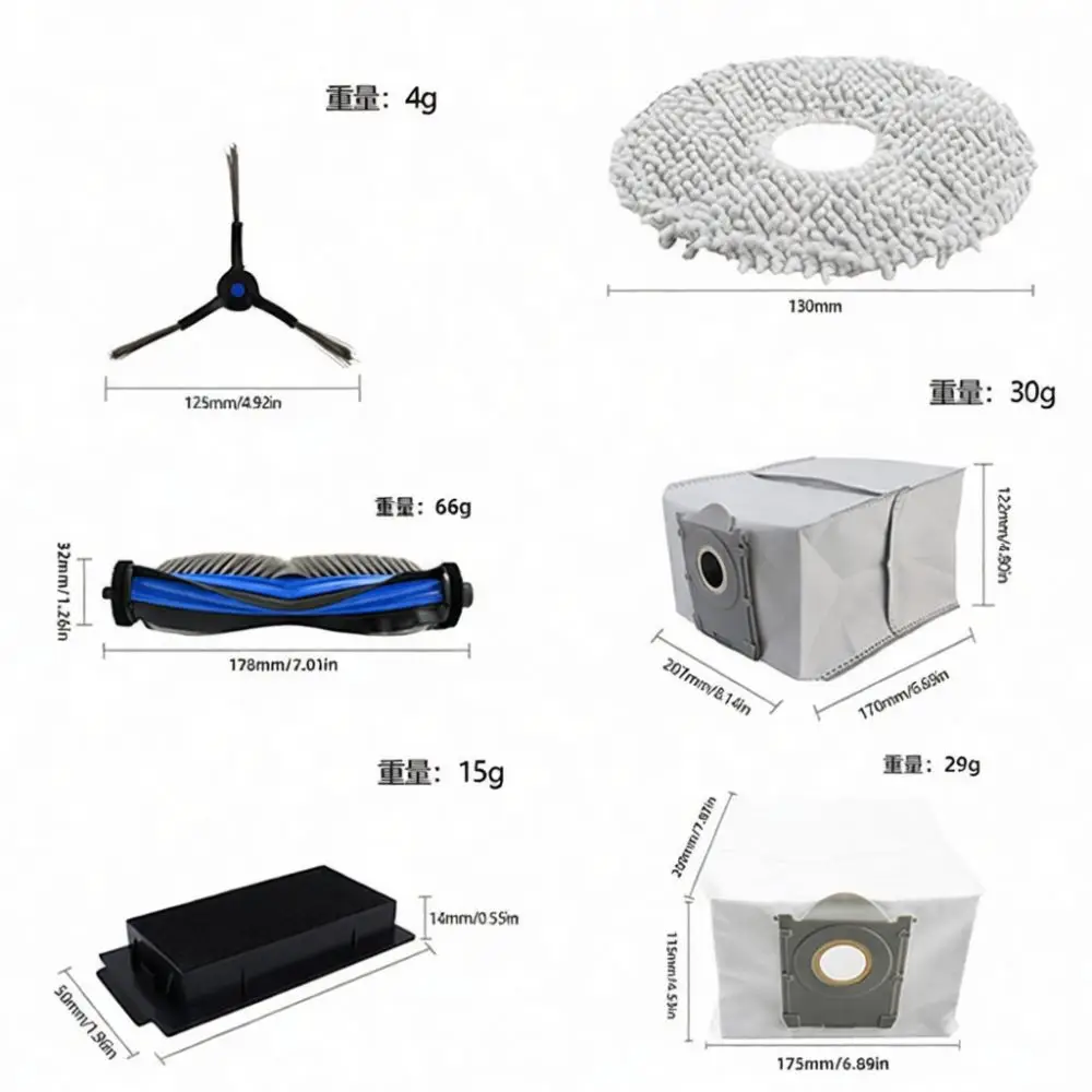 For Ecovacs T50 Max Pro Vacuum Replacement Kit Roller Brush Side Brushes Filter Mopping Cloths Dust Bags Cleaner Parts