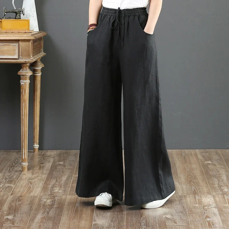 Cotton Linen Women Pants Korean Fashion 2024 Summer High Waist Trousers Female Solid Oversize Sweatpants Streetwear Clothes