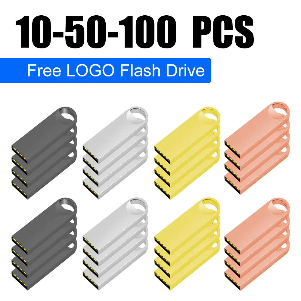 Unidad Flash USB con logotipo personalizado, 10/50/100 Uds., 4GB, 8GB, 2,0, unidad de pluma de alta velocidad, 16GB, 32GB, 64GB, 128GB, palos usb de metal, 128MB, 256MB