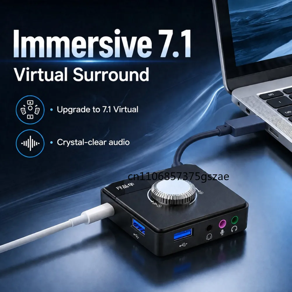 USB External Sound Card 3 Ports To 3.5mm Jack Driver-Free Volume Adjustable Sound Card External Stereo Audio Adapter