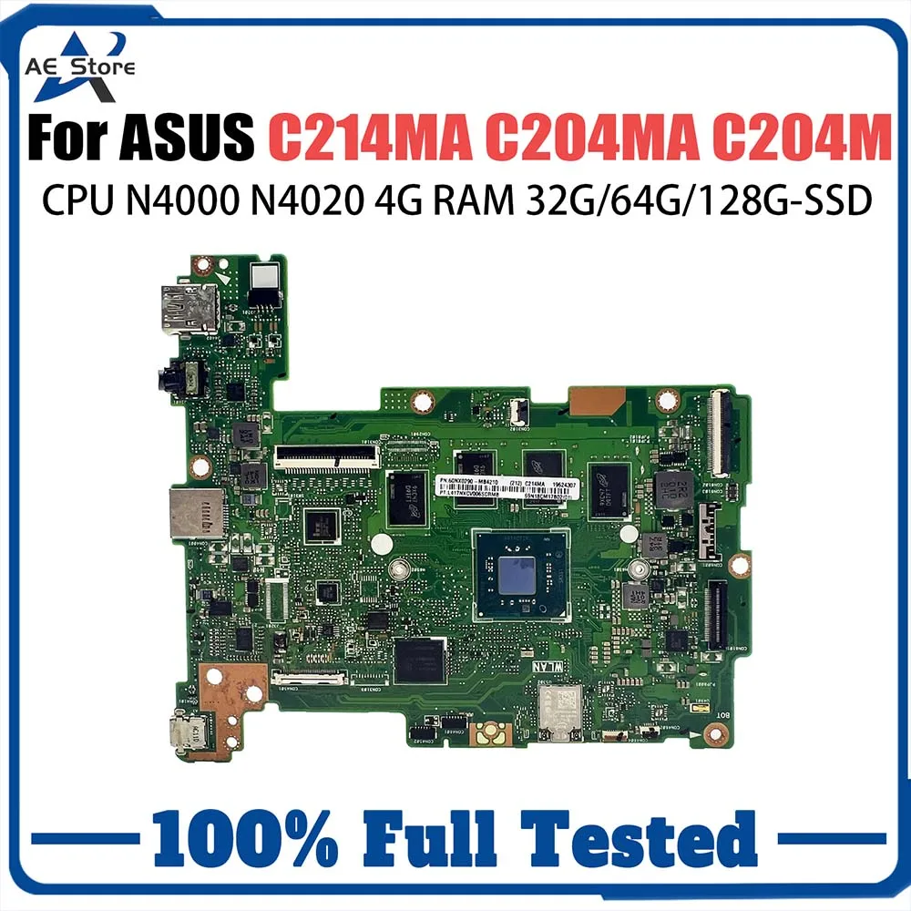 

C214M Mainboard For ASUS C214MA C204MA C204M C214 C204 Laptop Motherboard N4000 N4020 RAM-4GB SSD-16G/32G/64G/128G