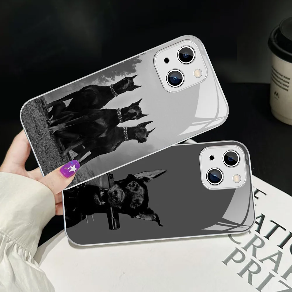 Animal Dachshund Doberman dog Phone Case Tempered Glass For iphone 14 13 12 11 Pro Mini XS MAX 14Plus X XS XR Cover