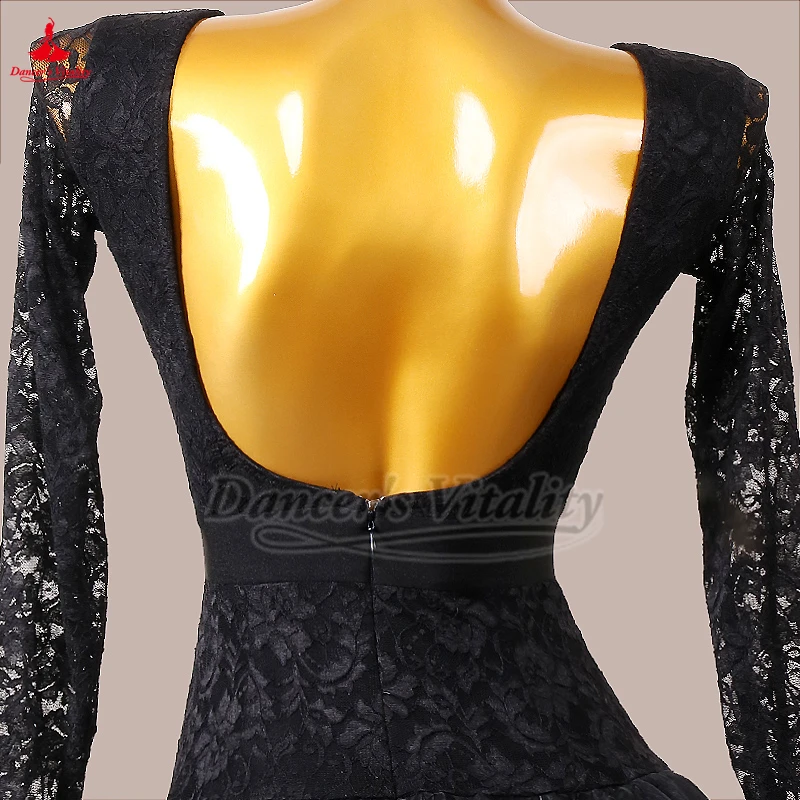 Vestidos de dança social para treinamento de grupo, renda preta, vestidos grandes de balanço, adulto, areia movediça, foxtrot, valsa, tango, roupas personalizadas