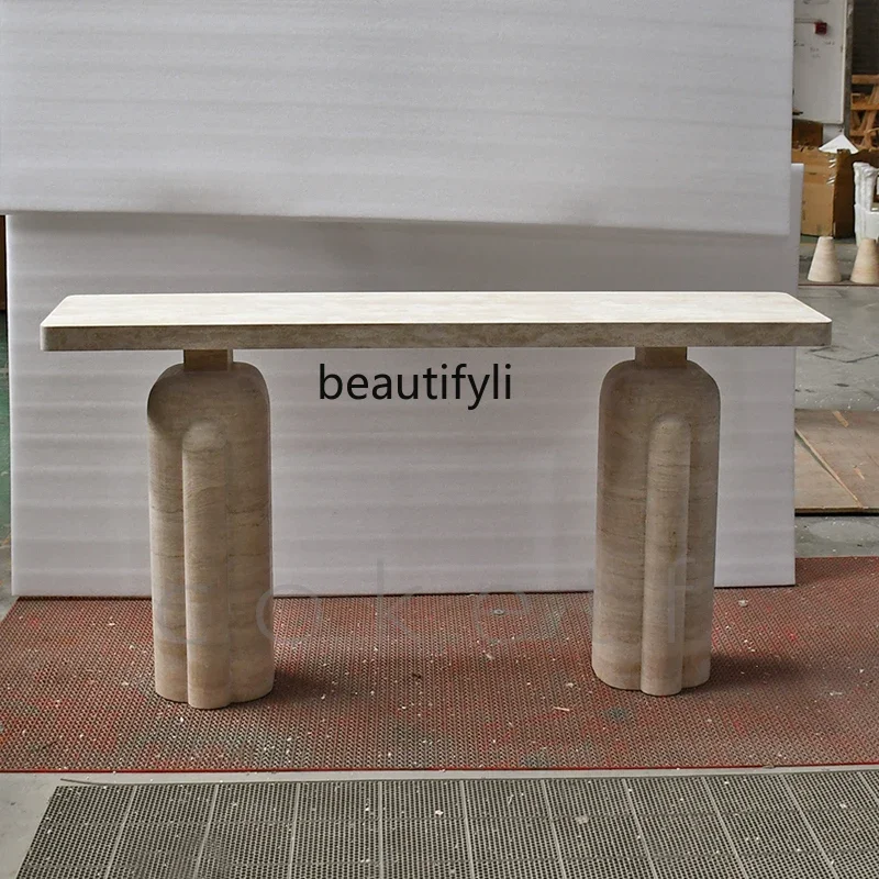 

YH Natural Roman travertine entrance table Designer living room wall table Entry entrance table