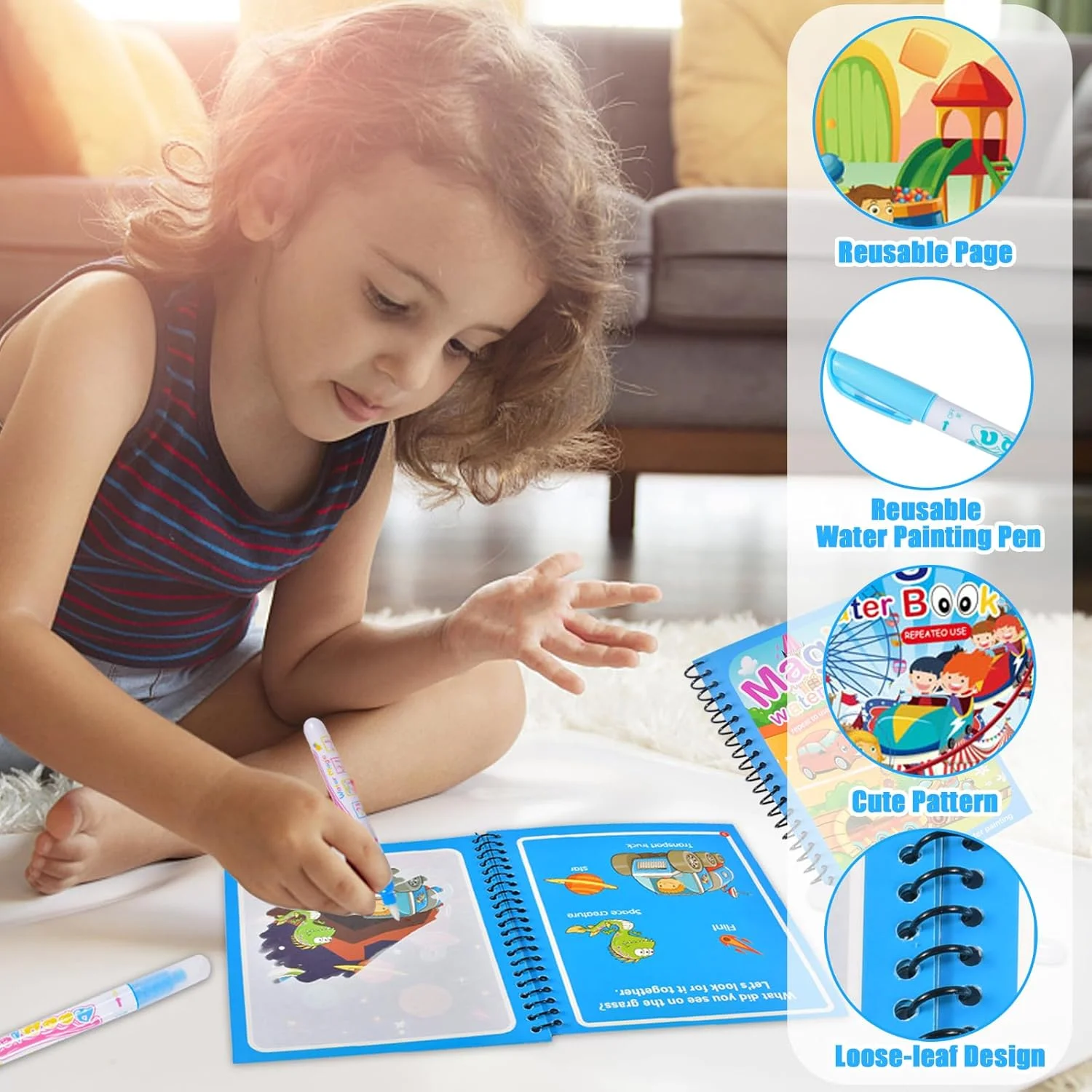 1pc Repeated Children Drawing Coloring Books with Refillable Water Pen Sensory Early Education and Learning Puzzle Drawing Toys