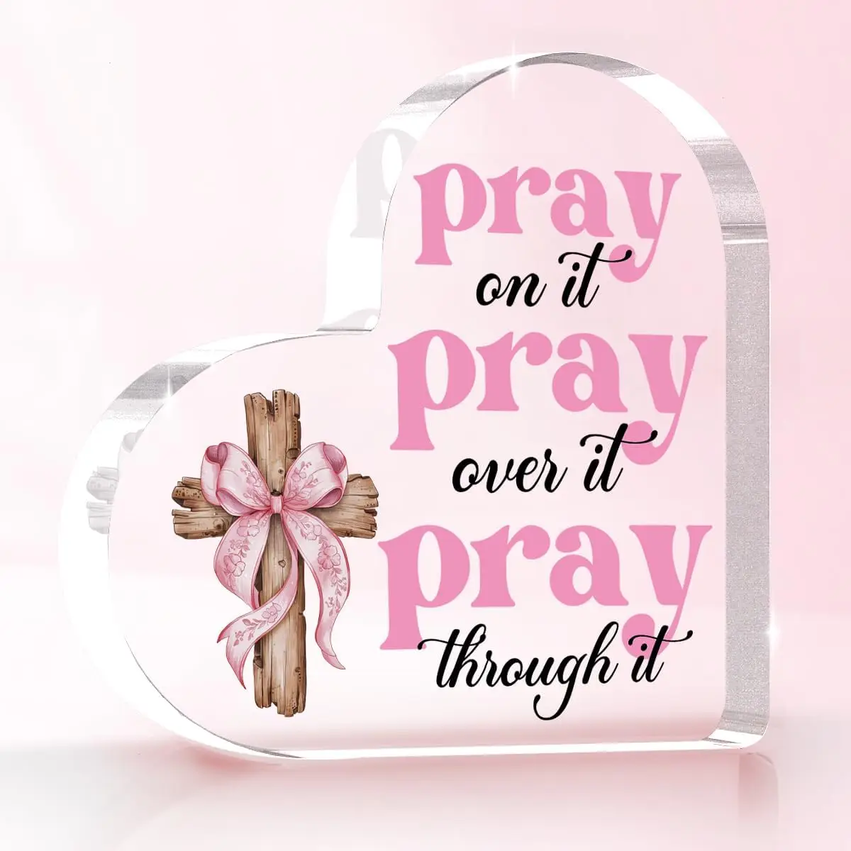 Inspirational Pink Room Decor, Pink Bow Dorm Room Decor for Women, Pray Over It Bible Verse Wall Art Christian Gifts for Women