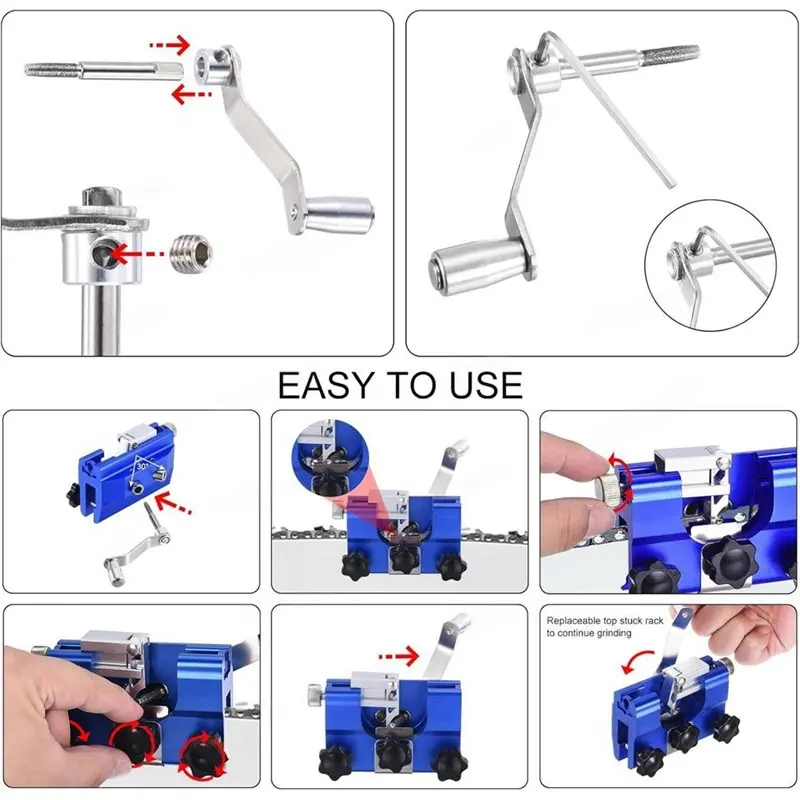 【ALLOWANCE】Portable Chainsaw Sharpener Hand-Cranked With 3 Grinding Rods, Compact Sharpening Tool