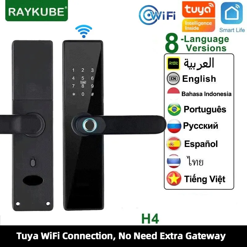 Tuya Wifi Smart Lock Fingerprint Digital Password 13.56mhz Electronic Lock Keyless Access Type C USB Smart Home Intelligence H4