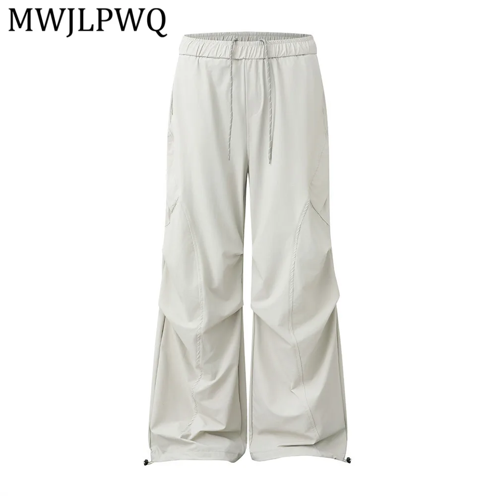 

MWJLPWQ Mens Light Gray Quick Dry Parachute Pants Casual Elastic Waist Drawstring Hem Loose Fit Trousers Outdoor Street 15597