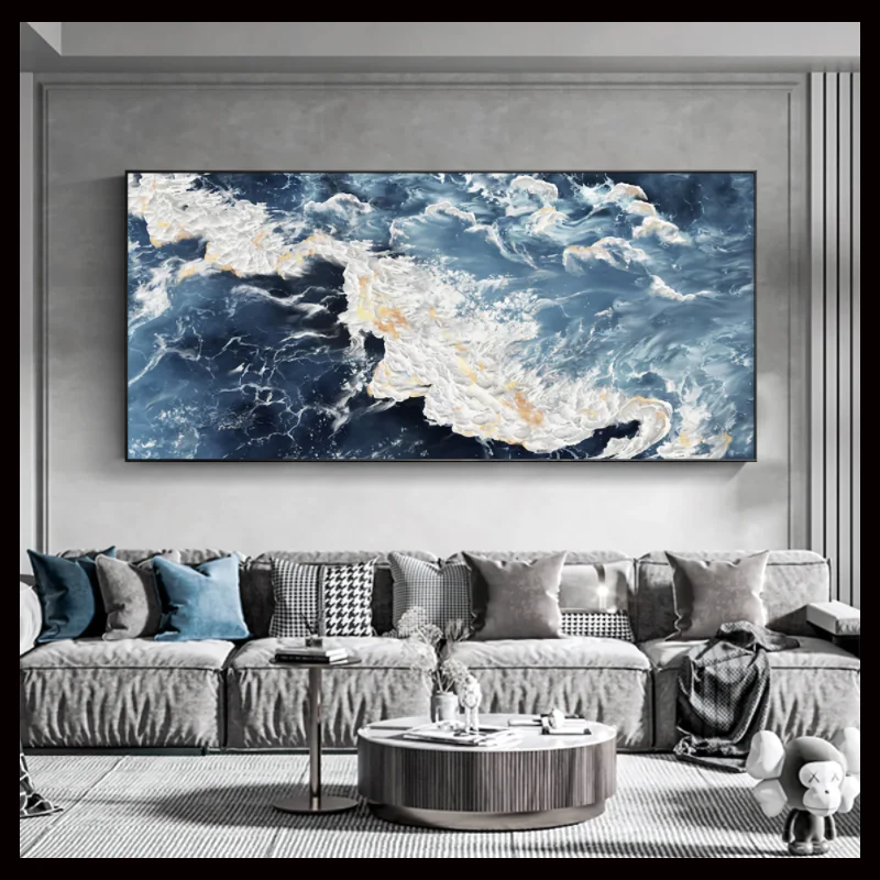 Wall Decor Large Sea Wave Canvas Oil Painting Handmade Ocean Landscape Knife Painting Abstract Hand painted Home Decoration art