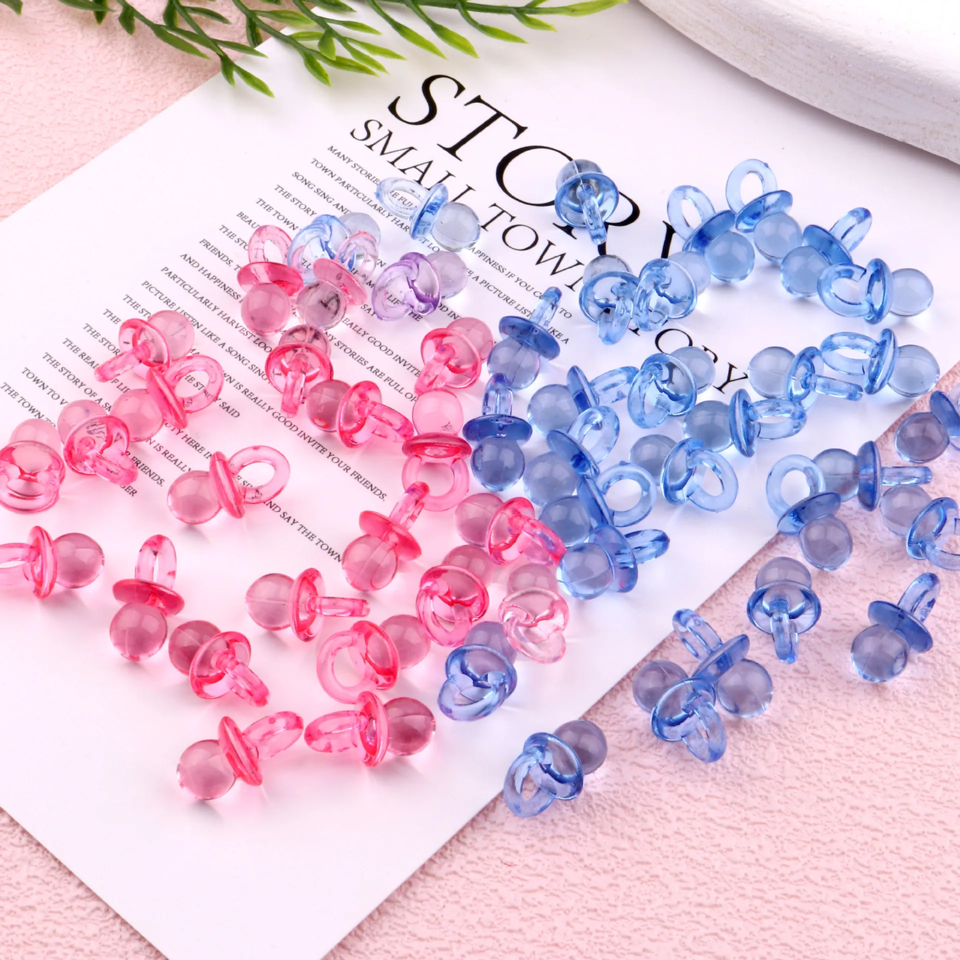 100Pcs 22mm Mini Acrylic Blue Pink Pacifier Nipple Gender Reveal Table Scatter for Baby Shower Birthday Party Decorations