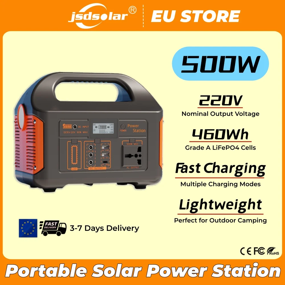 Station d'alimentation solaire portable 500W 460Wh 300W, batterie LiFePO4 extérieure 220V EU, système de stockage d'énergie BMS, chargeur de batterie UPS