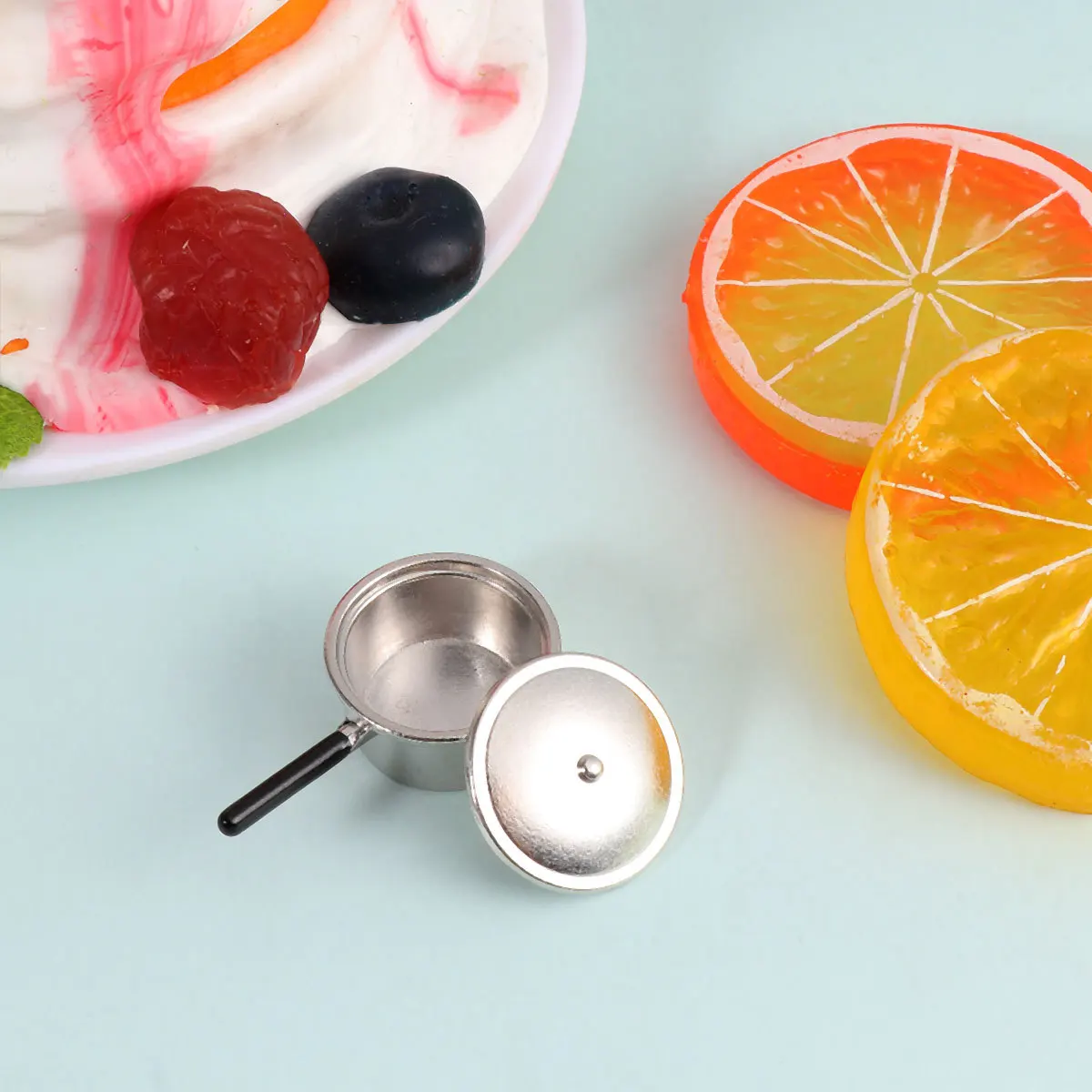 Conjunto de 4 peças de pote de prata, acessórios de casamento, adorno em miniatura, brinquedo educacional, utensílio de cozinha, quebra-cabeça de metal