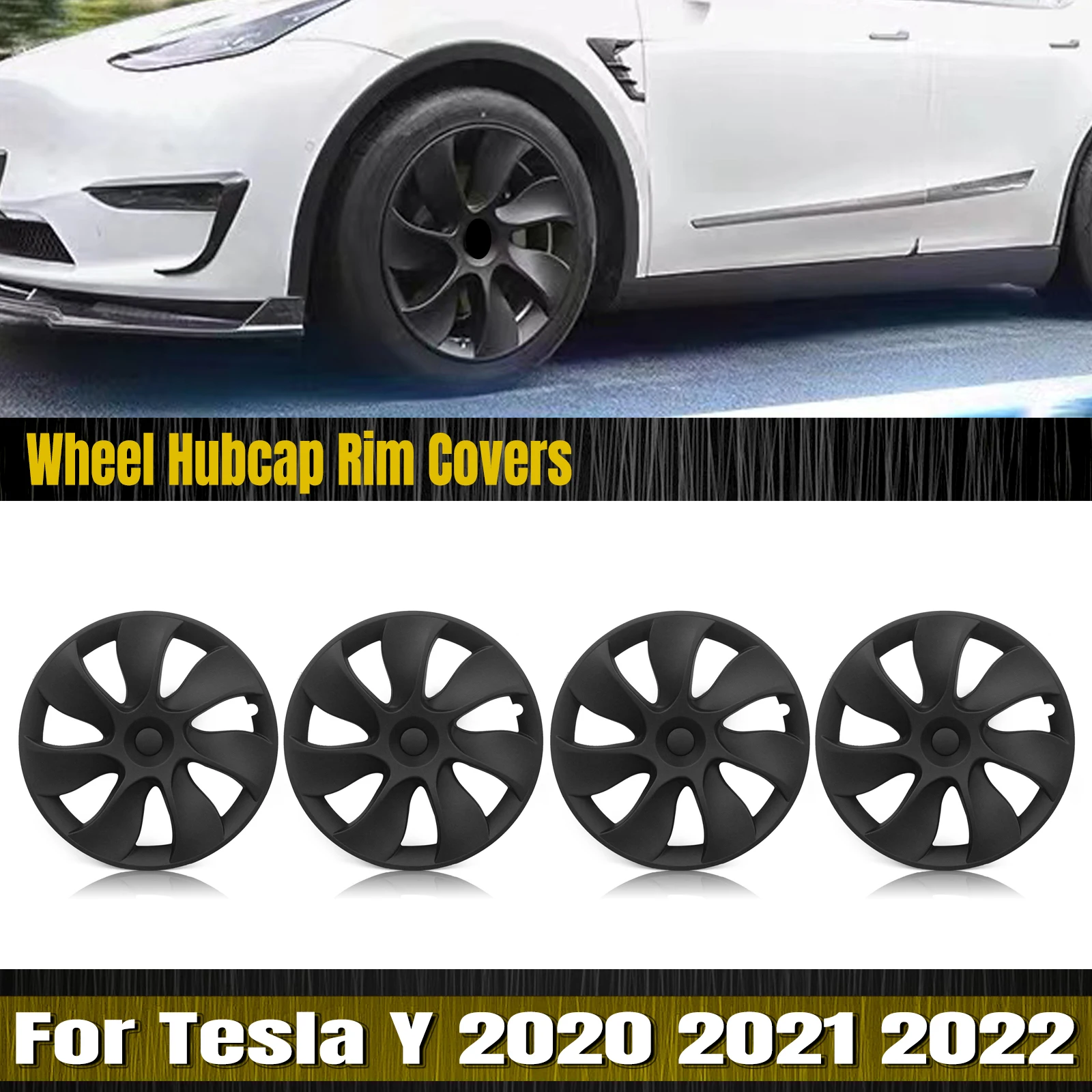 4pcs/set 19 Inch Matte Black Hub Cap Wheel Rim Cover For Tesla Model Y 2020 2021 2022 2023 2024 19'' Hubcaps