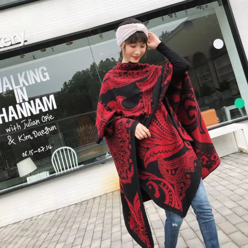 Evening Dresses Winter Warm Fleece Shawl Block Plaid double-sided cashmere Shawl Cape Thicken Plush Wraps Scarf Womens