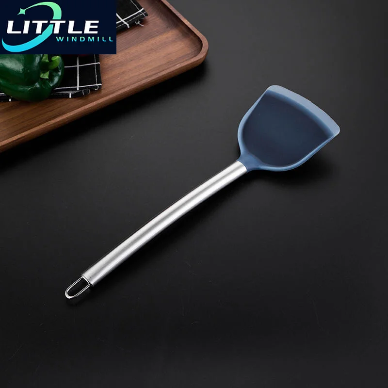 

Household Long Handle Non Stick Pan Spatula Kitchen Cooking Utensils Stainless Steel Silicone