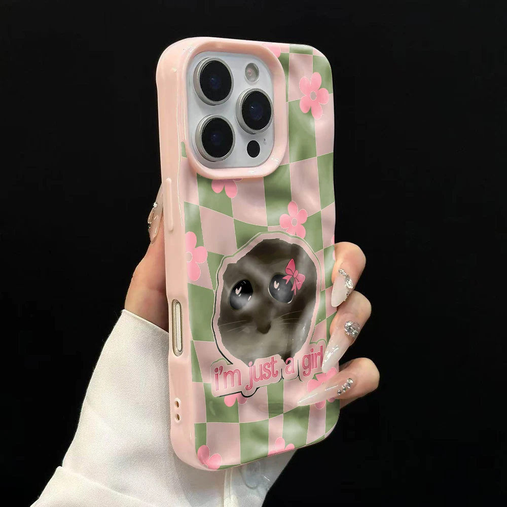Plaid Girl Hamster Koreanische INS Handyhülle für iPhone 17 16 15 14 13 12 11 Pro Max 14 Plus 17Air Falten-Wellen Weiche Silikonhülle – Detail 9