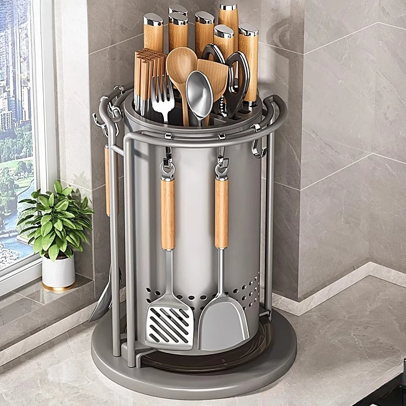

Kitchen Rotating Knife Holder Pot Scoop Chopsticks Cartridge Kitchen Knife Holder Integrated Storage Box