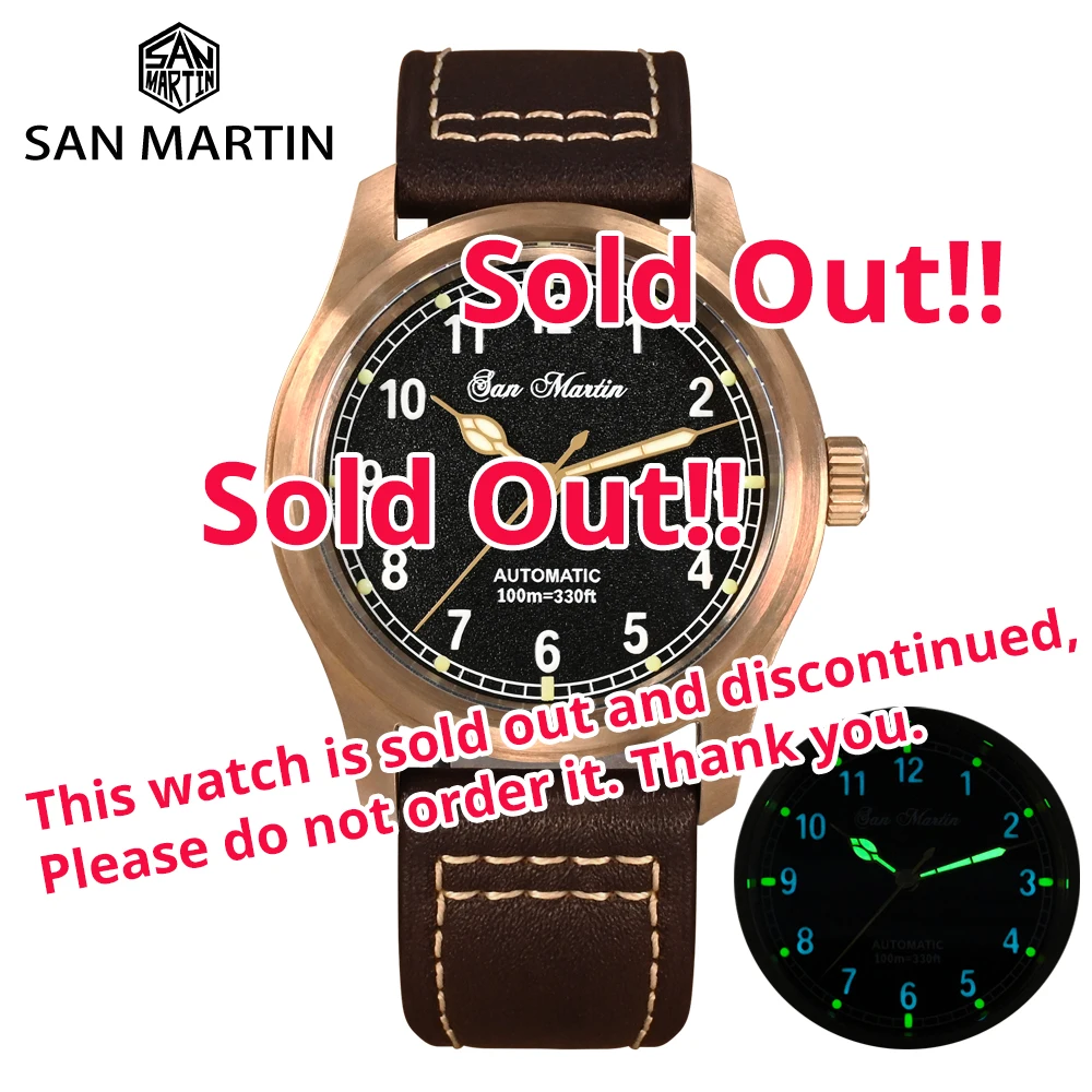 San Martin 37mm Pilot Men Watch YN55 Cusn8 Bronze Vintage Military Simple Style Automatic Mechanical Leather 100M Waterproof