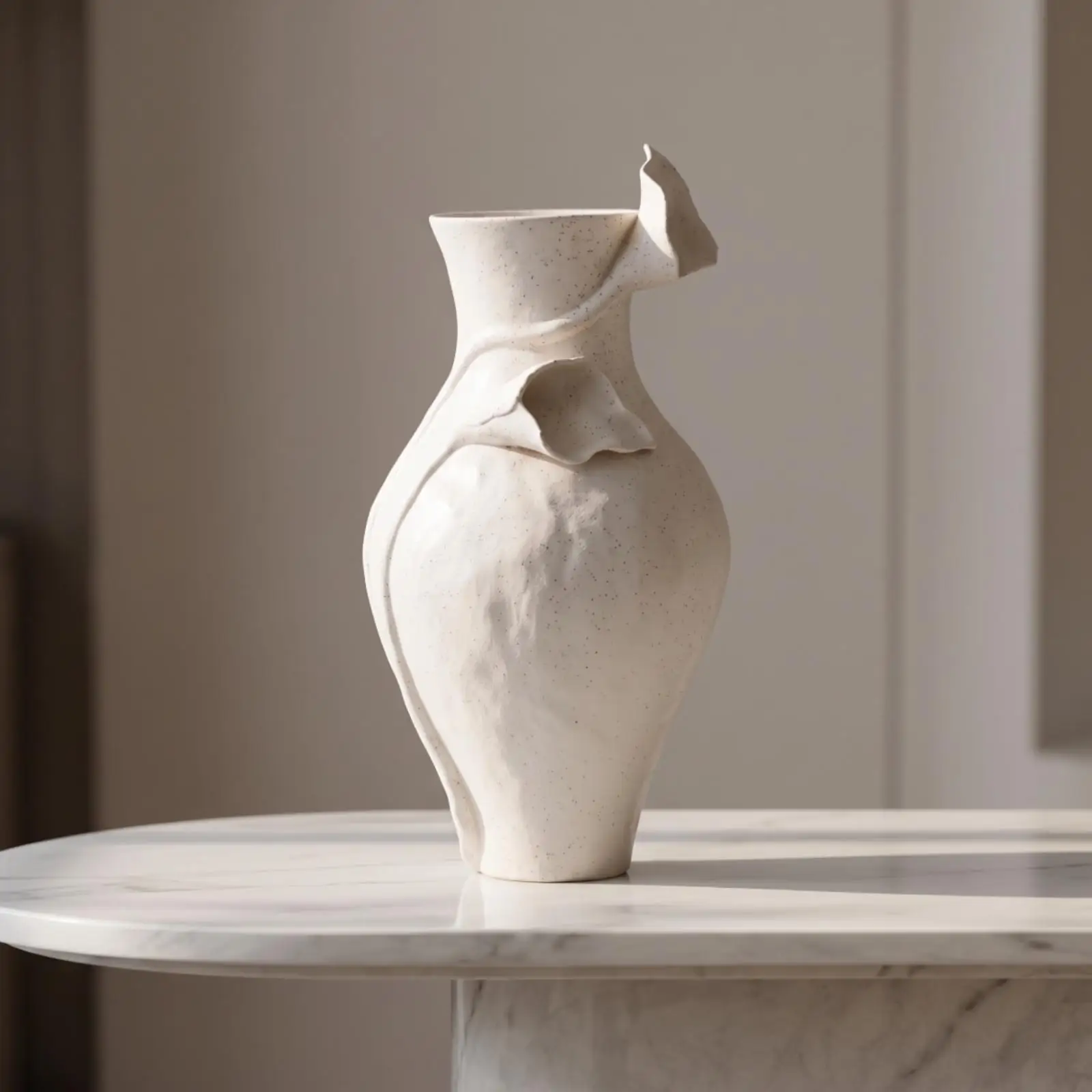 Unique Ceramic Vase Sculptural Hand Formed Modern Aesthetic Vase Decorative for Table Mantel and Hallway