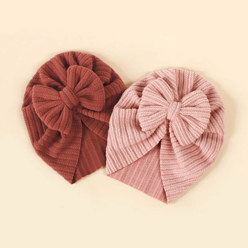 Cute Solid Color Baby Girls Boys Hat Lovely Bowknot Knitted Baby Hat Turban Soft Newborn Infant Cap Knitting Beanies Head Wraps