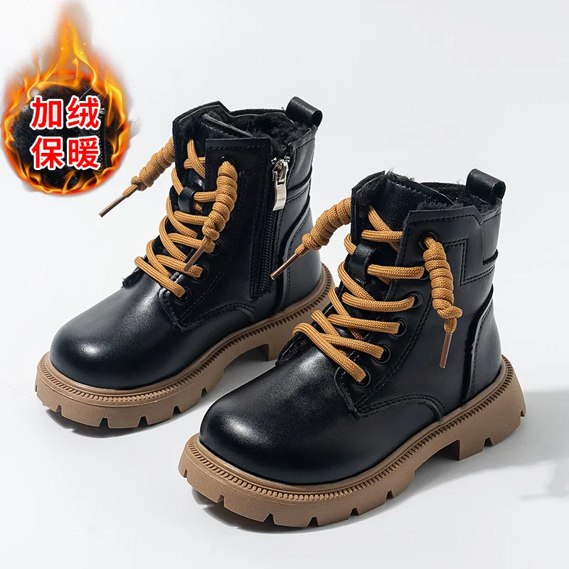 Baby Girls Boys Boots 2026 New Kids Boots Boys Girls Winter Ankle Boots Fleece Lined Thick Warm Retro Leather Shoes