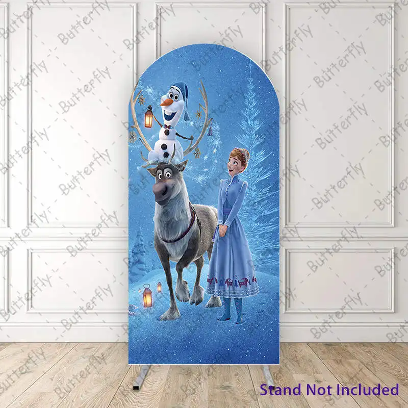 

Snow Forest Olaf Elsa Princess Reindeer Frozen Custom Disney Arch Backdrop Cover Girls Birthday Party Background Decoration