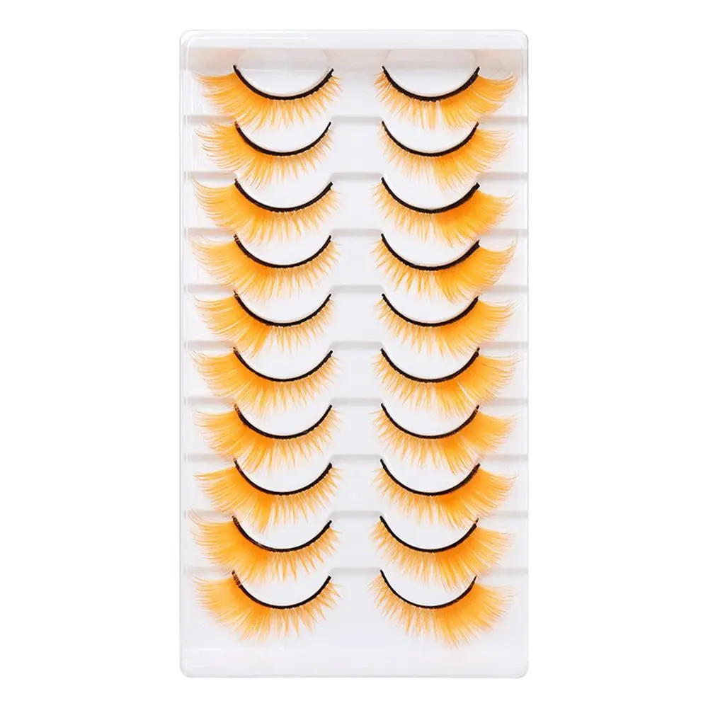 10 Pairs Colorful Colored Lashes Red Green Pink Blue Yellow Dramatic Look Fake Eyelashes Soft Fluffy False Eyelashes