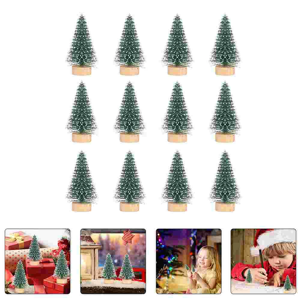 12 Pcs Christmas Room Decor Tree Mini Tabletop Cedar Xmas Showcase Miniature Sisal Trees