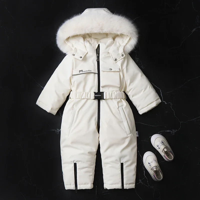 2024 New Girls Windproof Winter Solid One Piece Suits Hooded Zipper Long Sleeve Children Ski Sets Polyester Casual Outdoor Suits