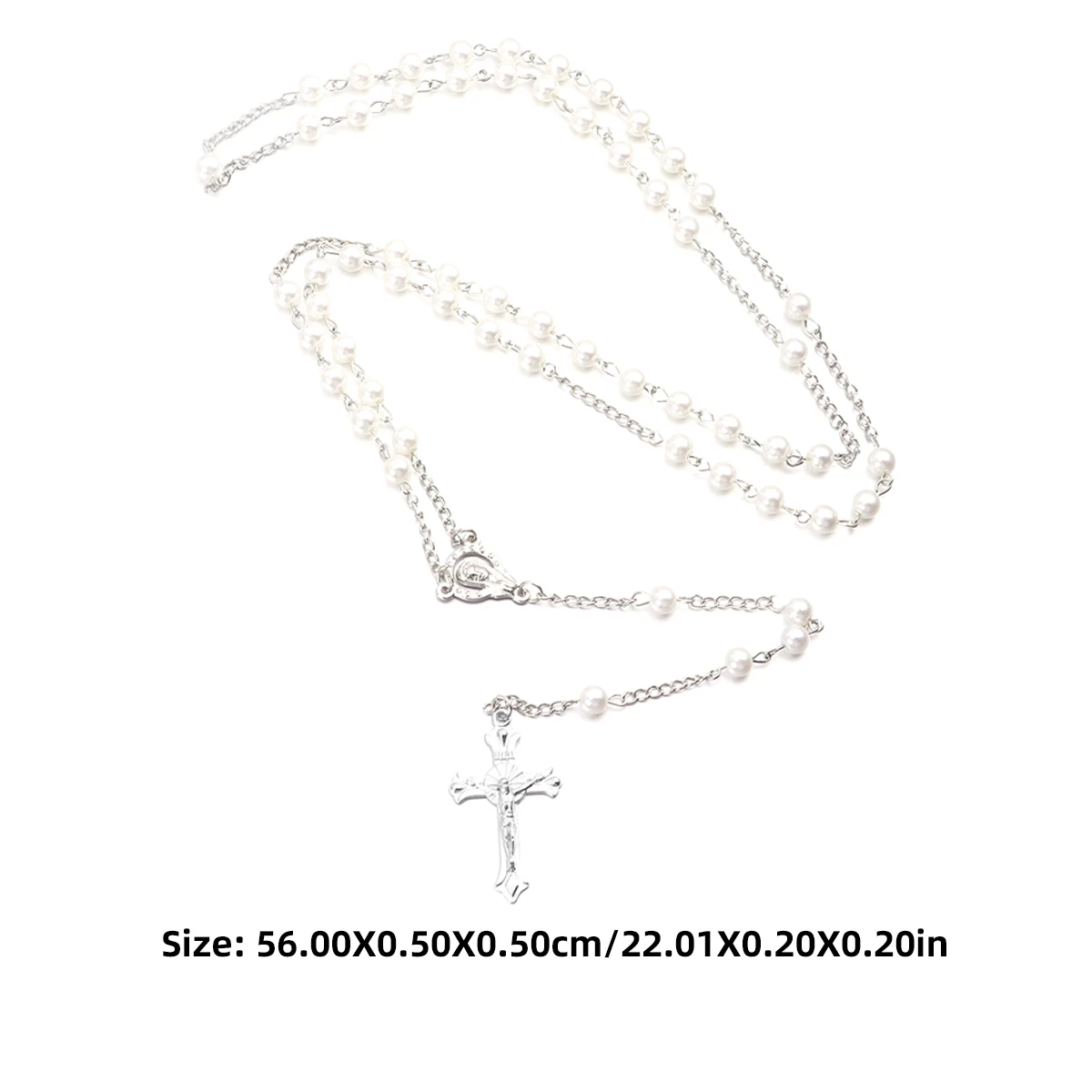 

Christian Pearl Beads Rosary Necklace White Classic Keepsake Prayer Beads Necklace Men Women Holy Rosary Crucifix