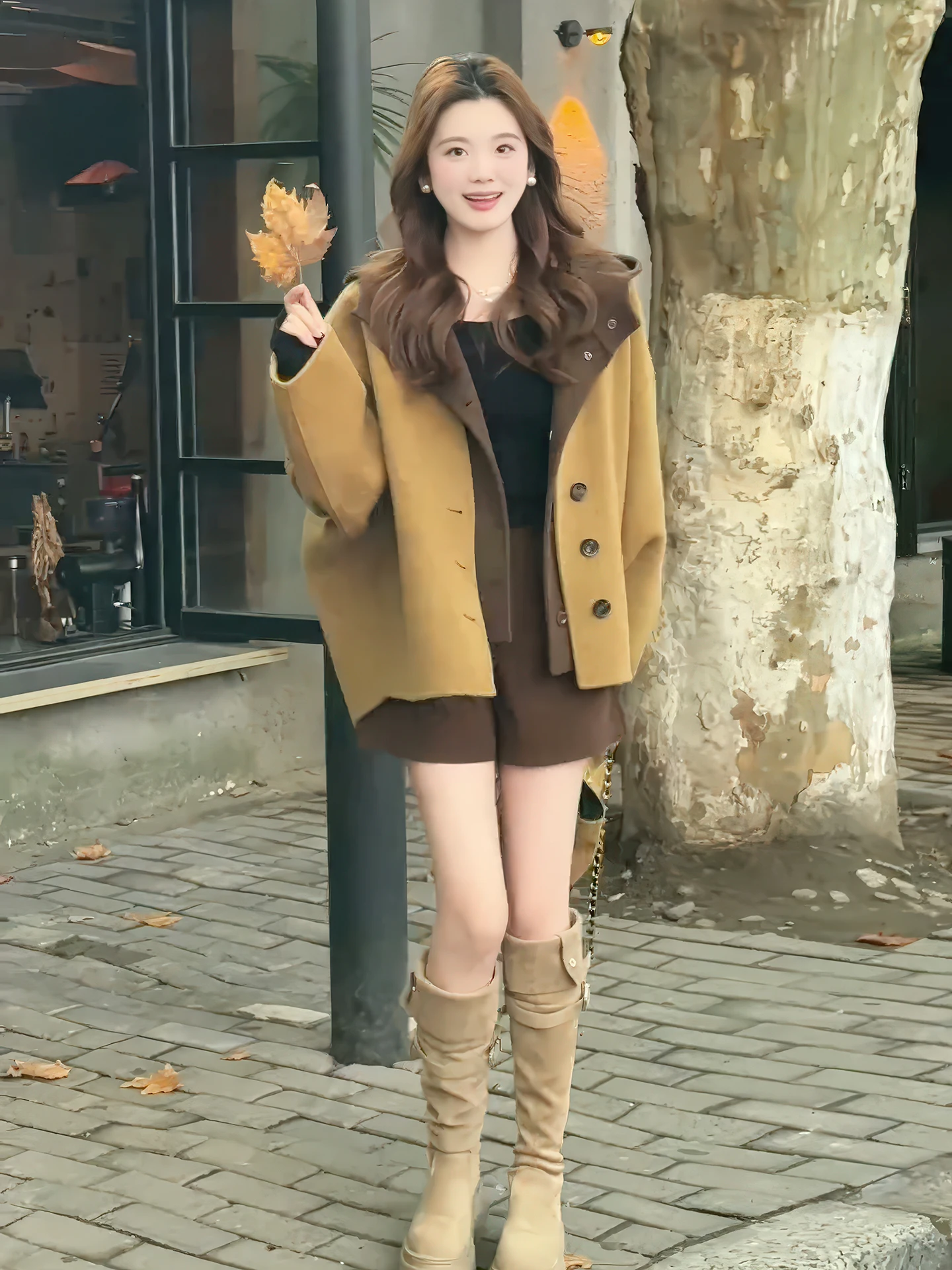 

Корейский шерстяной жакет с капюшоном для женщин, двубортный, с цветными вставками, приталенный, повседневный, модный, весенняя верхняя одежда