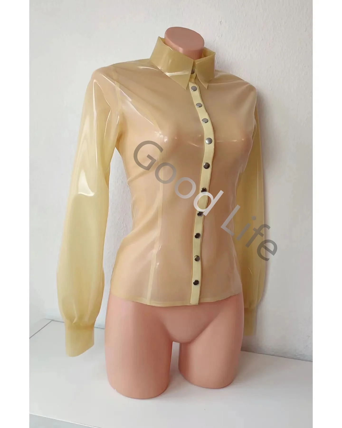 

100% Handmade Latex Blouse for Women Fetish Latex Shirts Fashion Sexy Long Sleeves with Front Button Customized