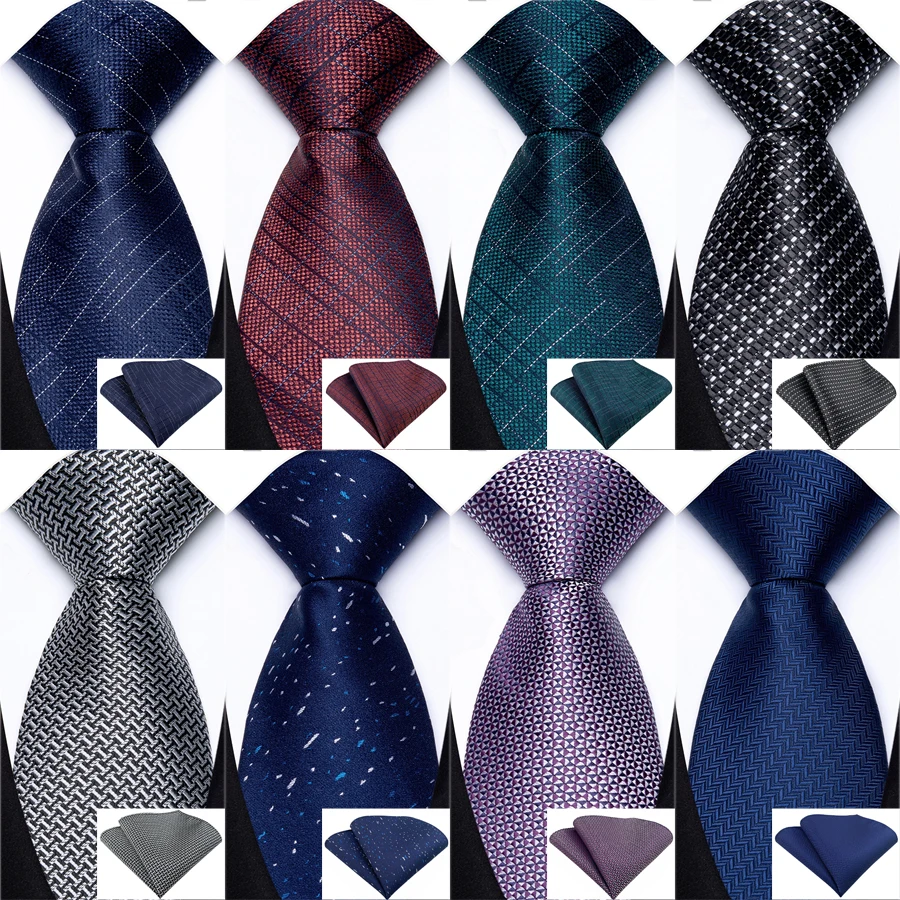 Luxuriöses 8-cm-Krawatten-Taschentuch-Set für Herren, gepunktet, kariert, Schwarz, Marineblau, Rot, Jacquard-Krawatte für Männer, Hochzeit, Business, Party, Geschenk