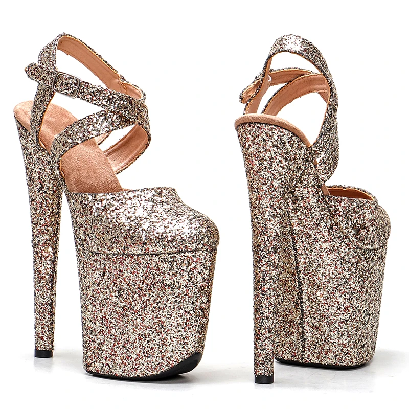 Leecabe 20cm/ 8inches glitter    sandals  lady fashion party  platform high heel   pole dance shoes