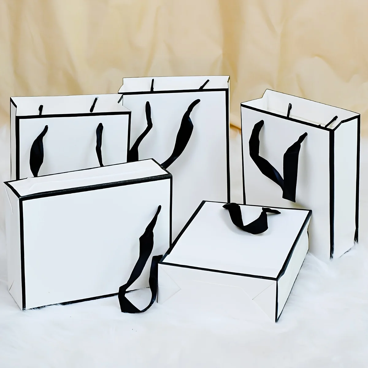 10pcs, White Kraft Paper Gift Bags With Black Handles, For Wedding, Birthday, Shopping, Party Favors, Boutique - Craft Paper Bag