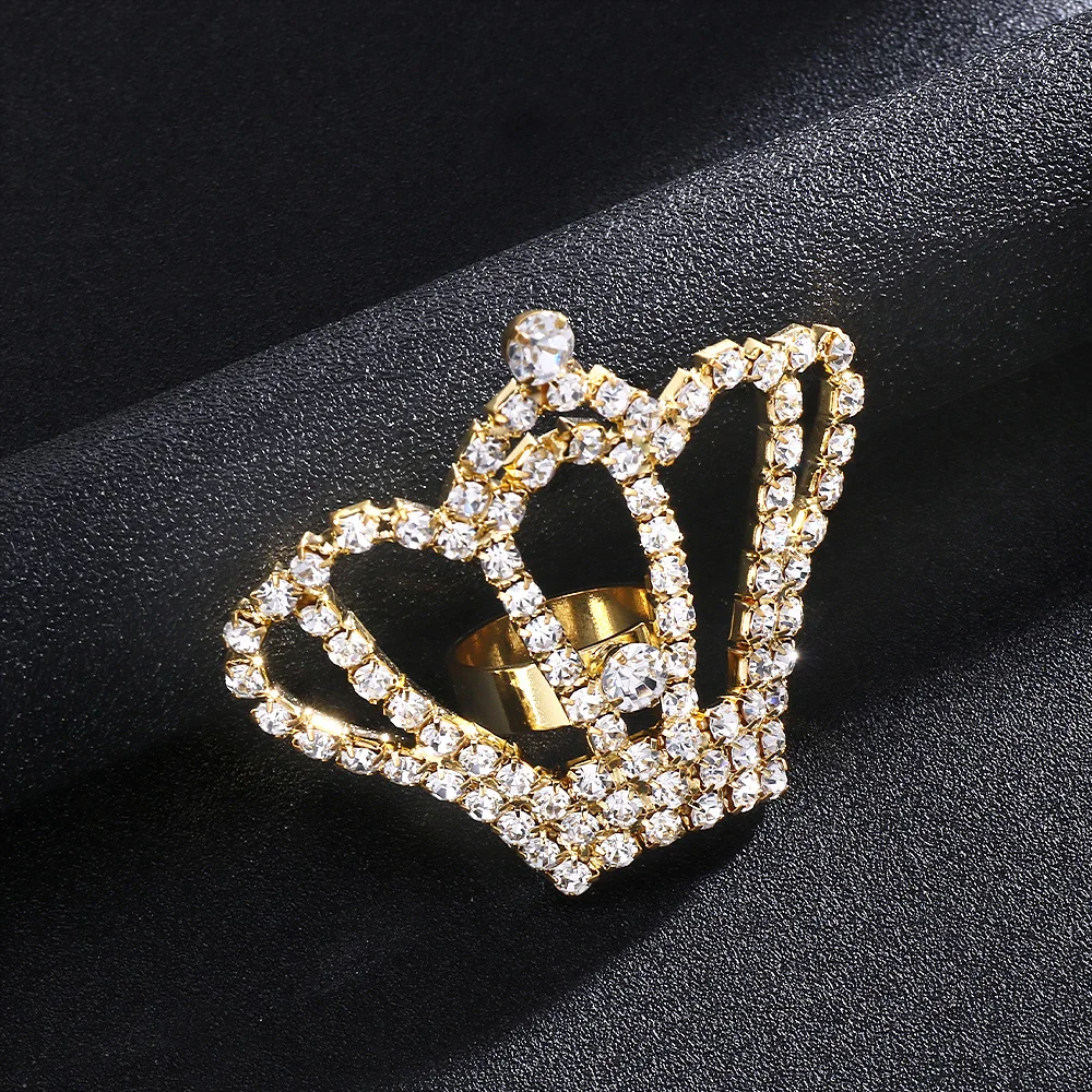 Crystal Crown Ring Adjustable for Women Luxury Princess Queen Large Rhinestone Rings Party Wedding Finger Jewelry Accessories