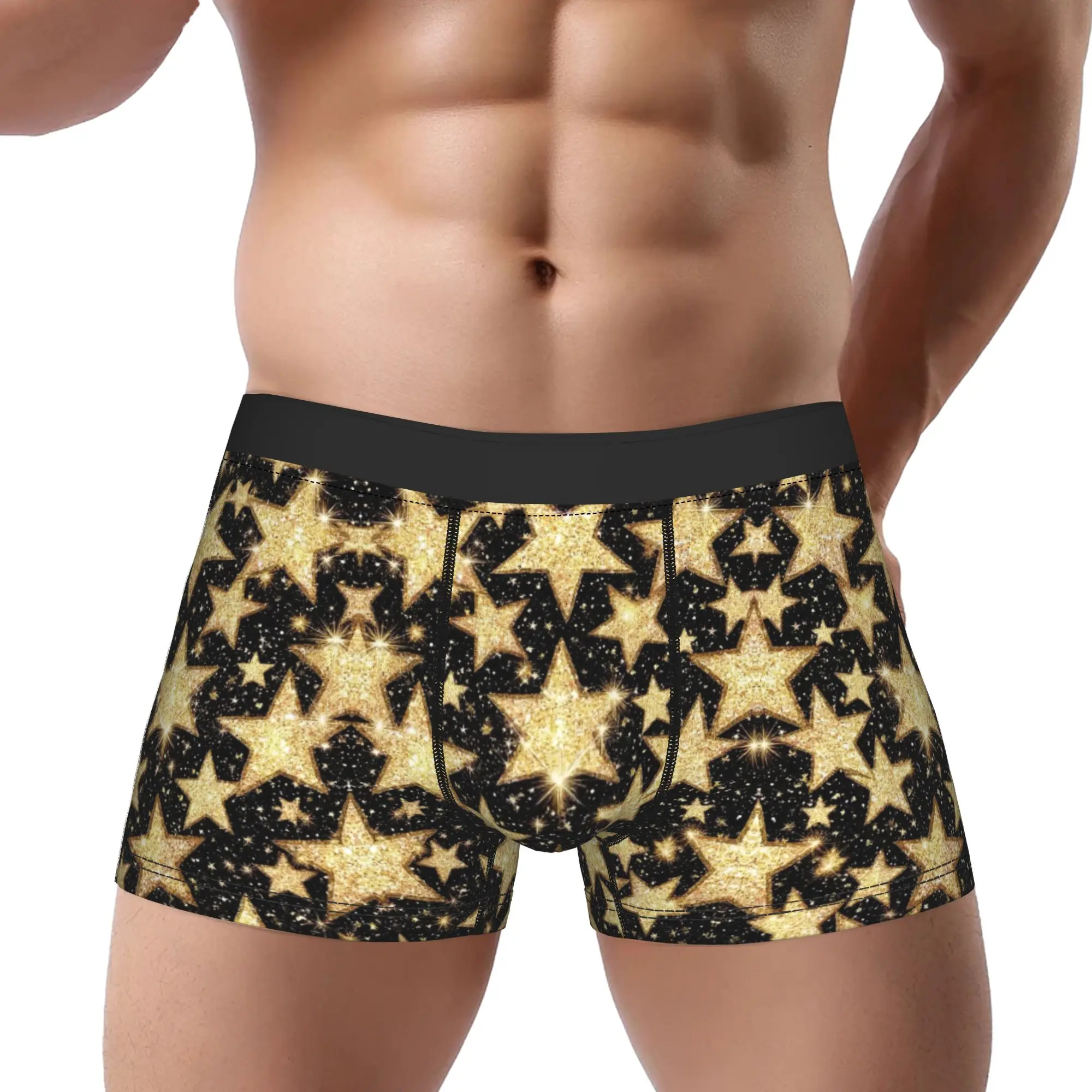 Golden Star Glitter Seamless Pattern  Underpants Breathbale Panties Man Underwear Print Shorts Boxer Briefs