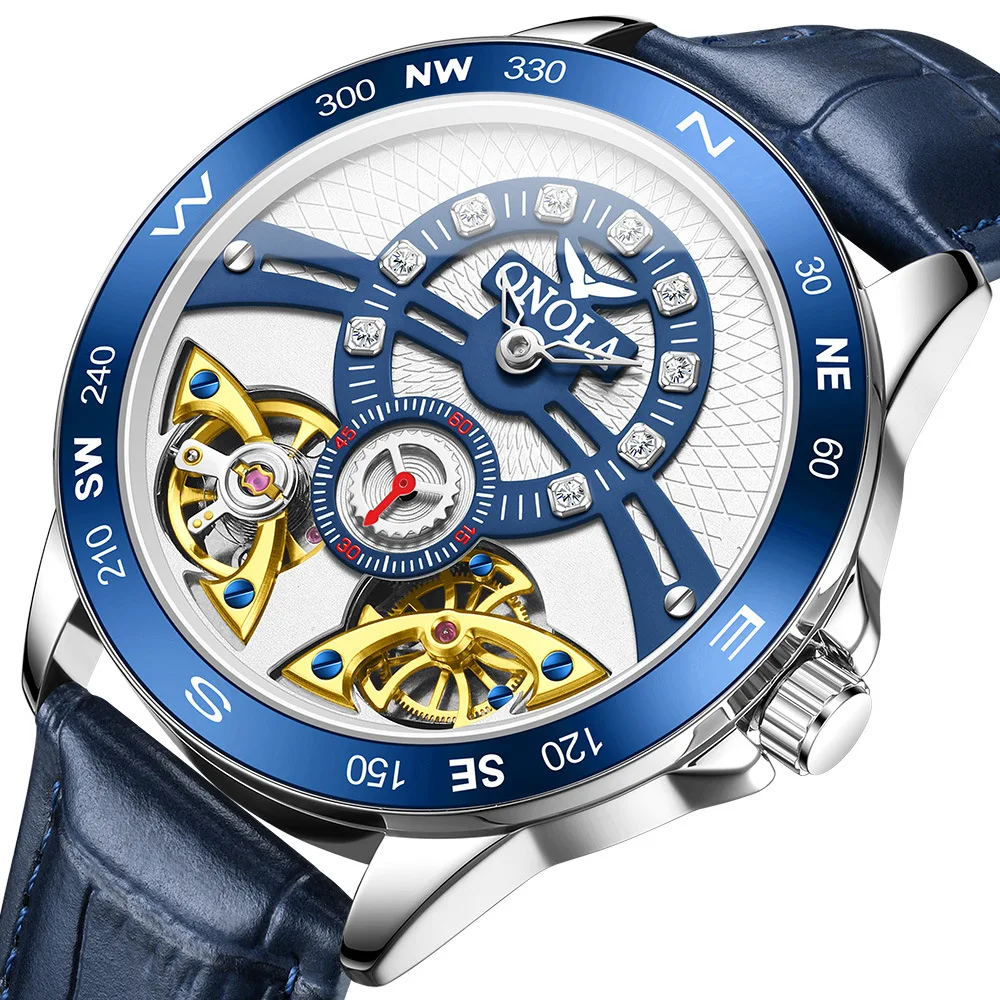 تصميم جديد فاخر للرجال توربيون ساعة ميكانيكية عالية الجودة جلدية ساعة أوتوماتيكية مقاوم للماء ساعة ذهبية رجال الأعمال على مدار الساعة #4