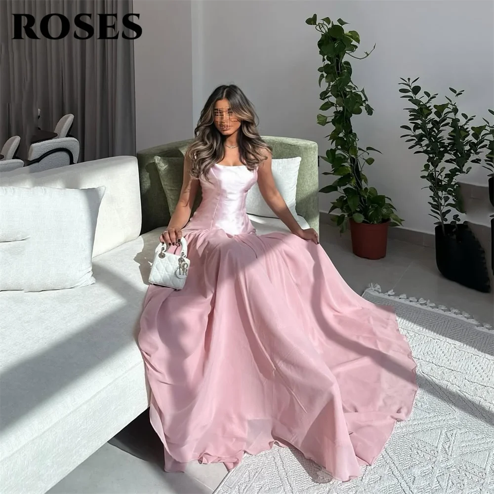 

ROSES Pink Prom Dresses Satin Bodice Celebrity Dress Sleeveless Women's Evening Dress Floor Length Evening Gown Customized