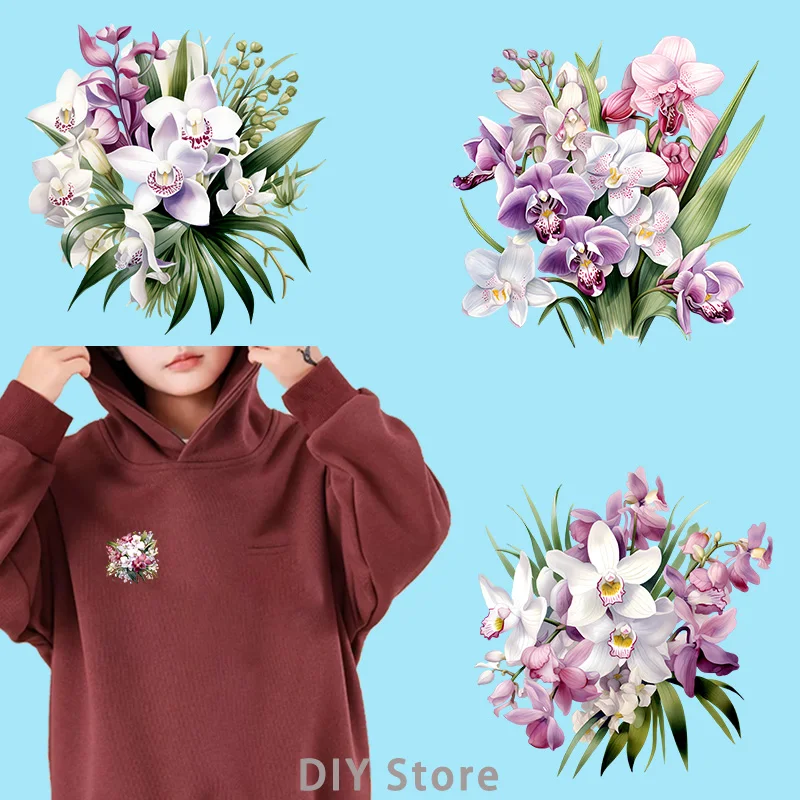 orchid Snow Lotus Heat Transfer Thermal for Clothing Heat Transfer iron on transfer for clothing Iron On Patches For Clothing.